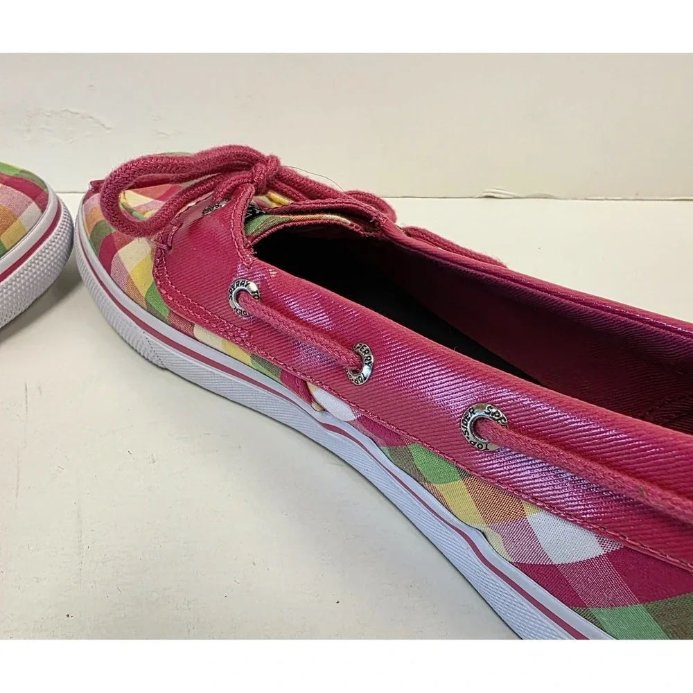 Sperry Top-Sider Pink Yellow Green Plaid Boat Loafer Shoes Size 4.5M Biscayne